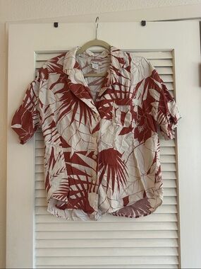 Madewell Red and White Tropical Button-Down Shirt